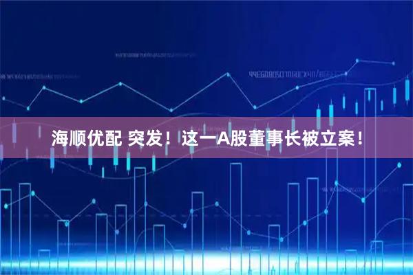 海顺优配 突发!这一A股董事长被立案!